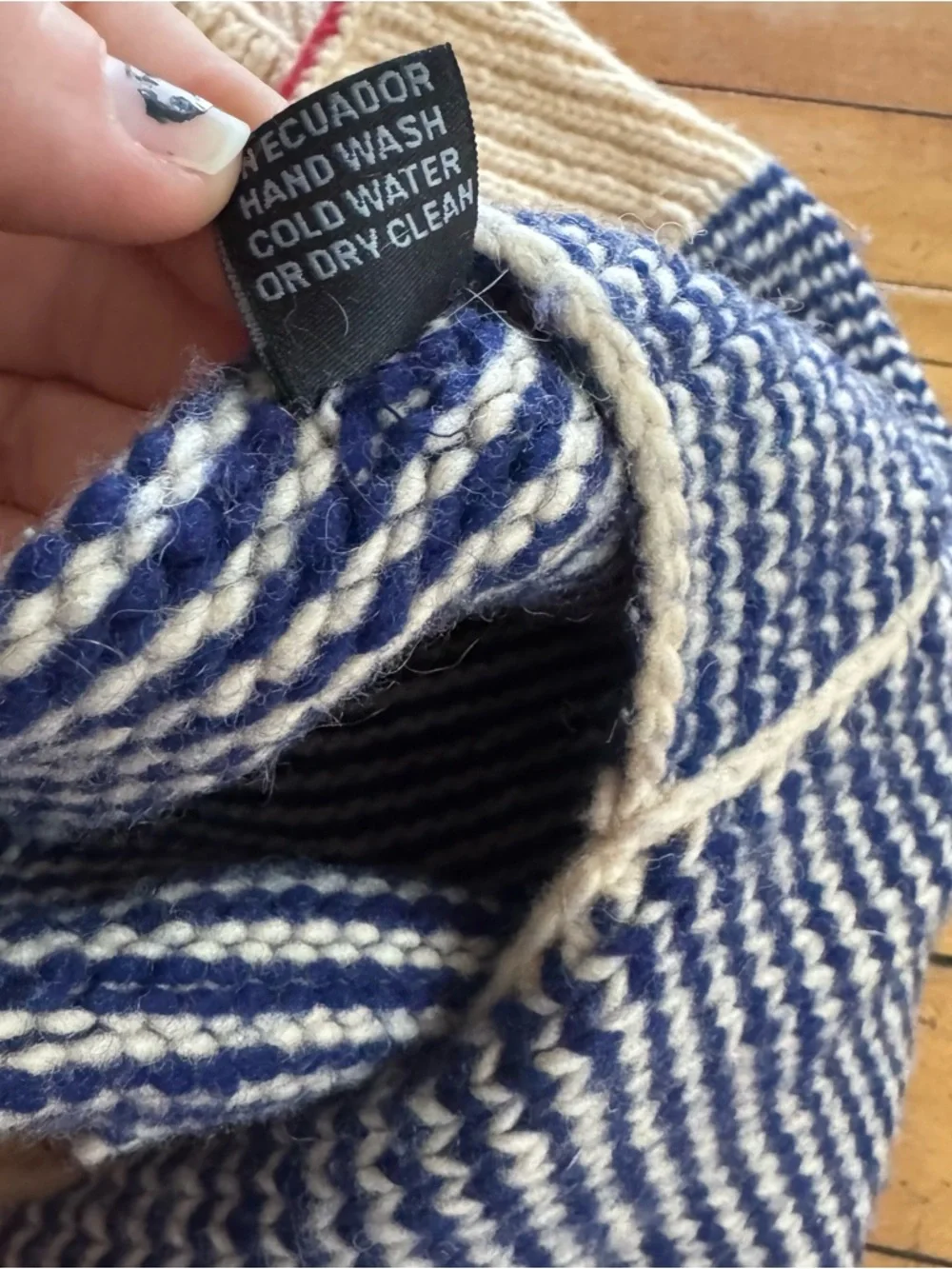 Chilly Dog Sweater wool blue cream striped cowl neck cozy warm dog puppy